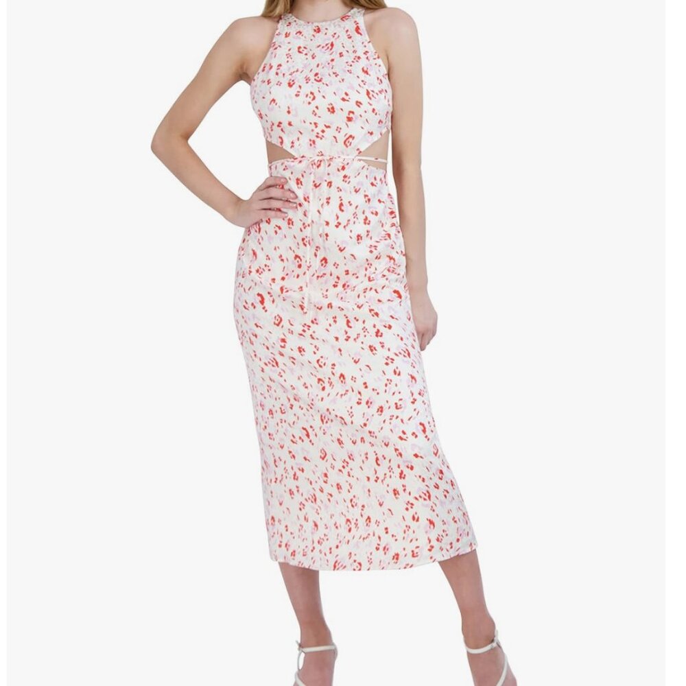 New with Tags BCBGeneration Women's Crew Neck Tie Waist Cutout Midi Dress, Large